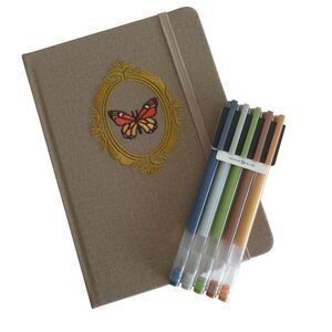 New Archer and Olive Butterfly in Frame Notebook & Set of 5 Gel Pens